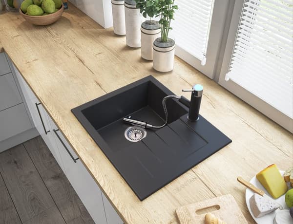 SORTE GRANITVASK MED KROM SYFON MILANO