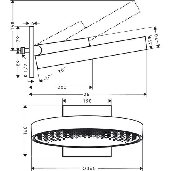 Hansgrohe Rainfinity 360 1-stråle takdusch med vägganslutning, polerat guldlook (26230990)