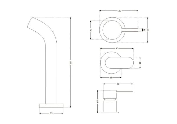 Mat Sort Vægmonteret Messingblandingsbatteri til Håndvask & Badekar - Nem DIY-installation