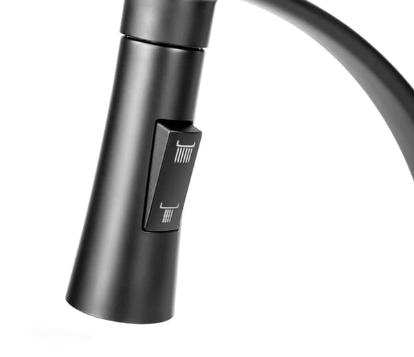 Musta moderni keittiön sekoitinhanhi keraamisella kapselilla, irrotettavalla suuttimella ja aeratorilla DIY-intoilijoille