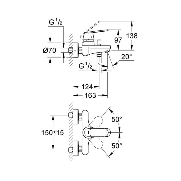 EUROSMART COSMOPOLITAN väggmonterad bad-duschblandare med S-kontakt - GROHE - 32833-000