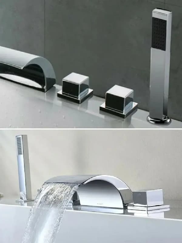 Vattenfall Badkarskran, Modern Stil, Kromfinish,Silver