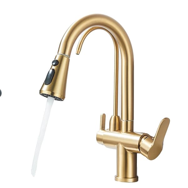 Køkkenvask, Dobbelt Håndtag Design, Utrækkelig Sprayfunktion,Børstet Guld