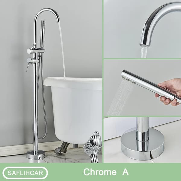 Gulvmonteret Badekararmatur, Dobbelt Håndtag Design, Poleret Finish,Krom