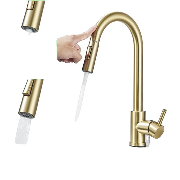 Smart Touch Sensor Køkkenarmatur, Utrækkelig Udstødningsrør, Enkelt Håndtag Design,Matte guld