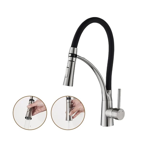 Kökskran, kall- och varmvattenfunktion, utdragbar spray,Borstat nickel
