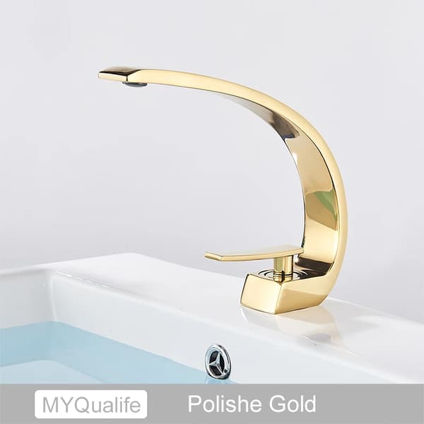 Badeværelsesvaskarmatur, Poleret Rustfrit Stål, Enkelt Håndtag Design,guld