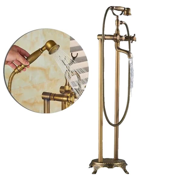 Antik Messing Badekararmatur, Dobbelt Håndtag Kontrol, Håndholdt Bruser,Antik messing A