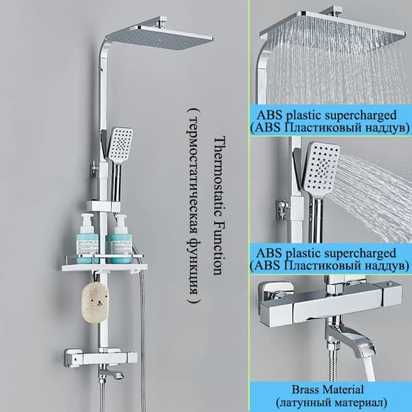 Termostatisk bruserarmatur, dobbelt håndtag design, moderne stil,Chrome 3-vejs