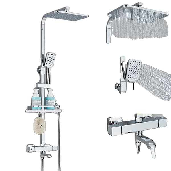 Termostatisk bruserarmatur, dobbelt håndtag design, moderne stil,Chrome 3-vejs
