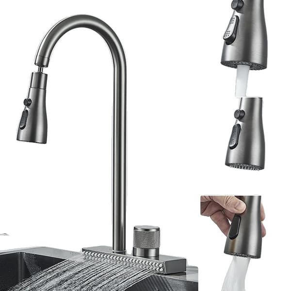Køkkenarmatur, Dobbelt Håndtag, Drejelig Design,Grå A