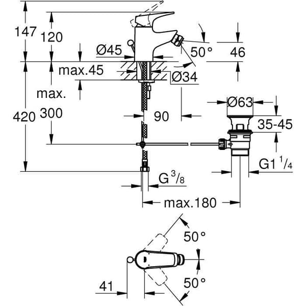 Engrepps bidéblandare - GROHE - Start Flow - Höjd under pipen 46 mm - Vattensparande - Krom