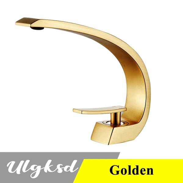 Vaskeskålarmatur, Elegant Bue Design, Enkelt Håndtag Betjening,Gylden