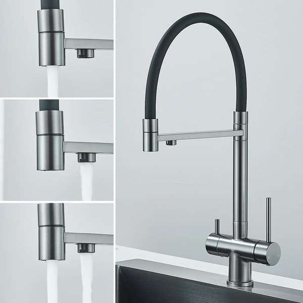 Pured Water Køkkenarmatur, Fleksibel Utrækssvane, Dobbelt Håndtag Design,Våbengrå