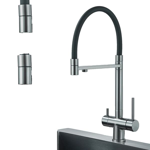 Pured Water Køkkenarmatur, Fleksibel Utrækssvane, Dobbelt Håndtag Design,Våbengrå
