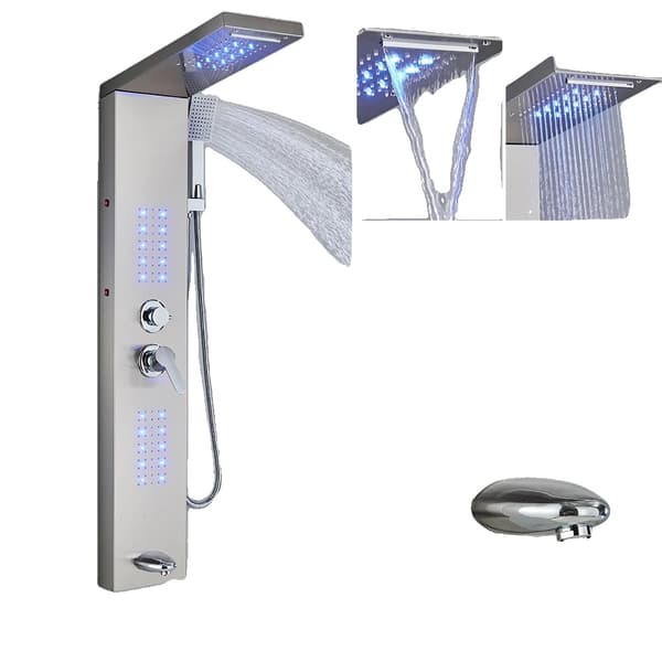 Bruserkolonne System, Dobbelt Håndtag Kontrol, Blå LED Belysning,Børstet nikkel 6002