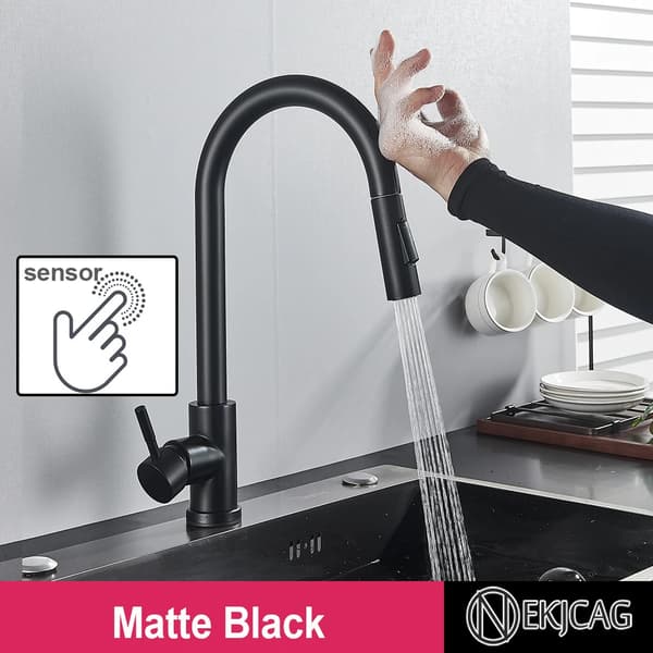 Smart køkkenarmatur, mat sort finish, berøringssensor kontrol,Matte Black A