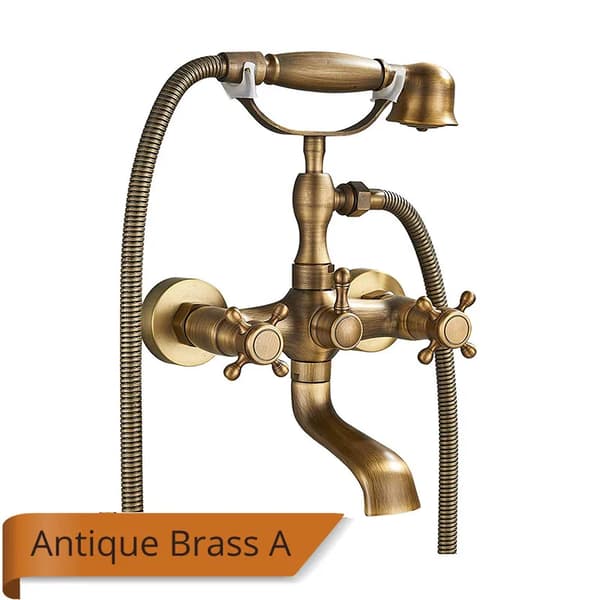 Antik Messing Badekar Bruserarmatur, Dobbelt Knob Kontrol, Håndholdt Bruser,Antik Messing A
