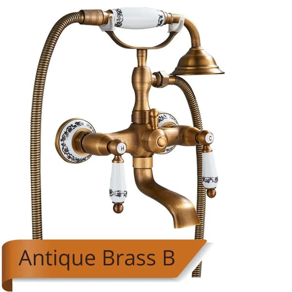 Antik Messing Badekar Bruserarmatur, Dobbelt Knob Kontrol, Håndholdt Bruser,Antik Messing B