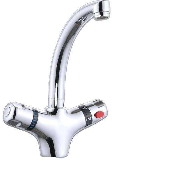 Vaskeskålarmatur, termostatisk fittings, dobbelt håndtag design,Sølv