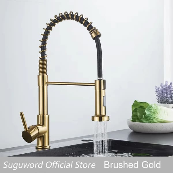 SUGUWORD Kökshandfat, Utdragbar Spraytyp, Nutida Design,Borstat guld