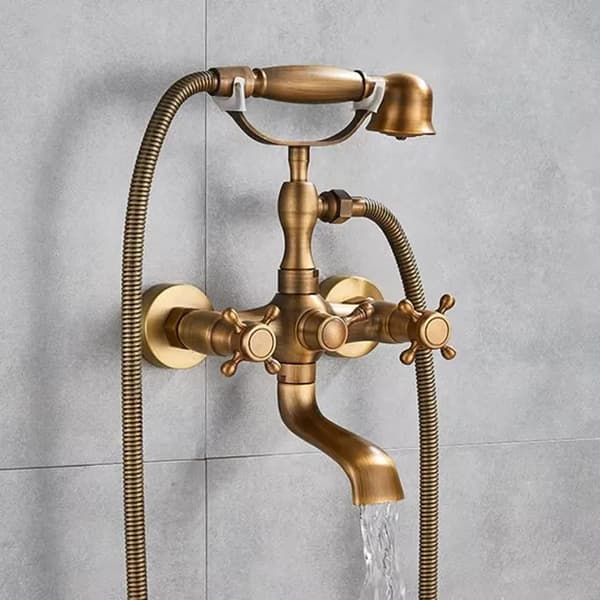 Antik Brass Kylpyammeen Suihkusekoitin, Kaksoiskontrollikahvat, 360° Kääntyvä Suutin,Antiikkipronssi A