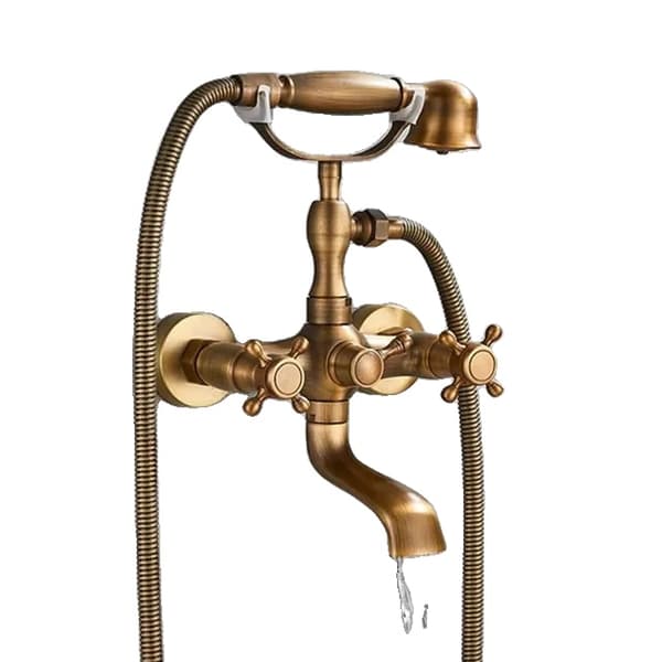 Antik Brass Kylpyammeen Suihkusekoitin, Kaksoiskontrollikahvat, 360° Kääntyvä Suutin,Antiikkipronssi A