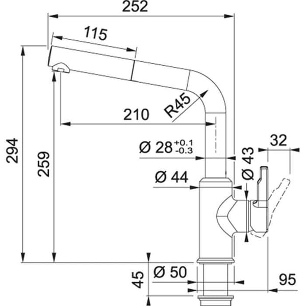 FRANKE 115.0595.089 Urban Utdragbart Handfatstillbehör, Grå Sten, S