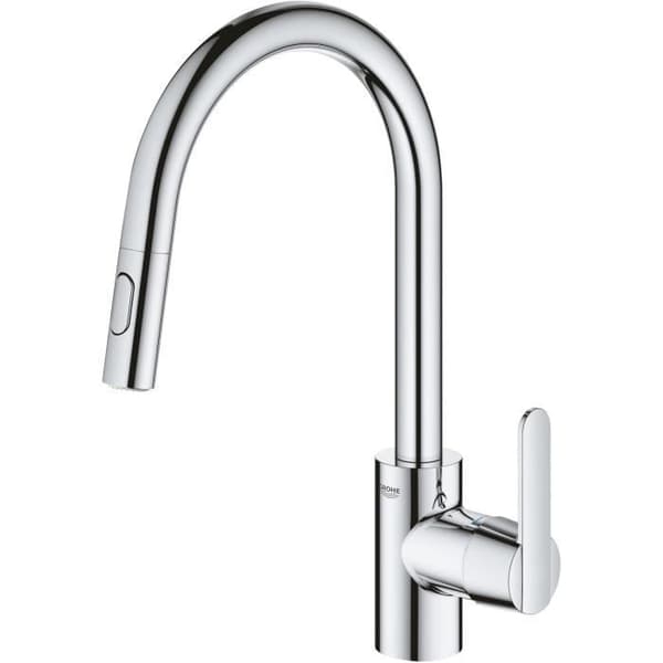 GROHE Get diskbänksblandare, utdragbar spray, U-formad pip, 2-jet-avledare, Supersteel, 31484001