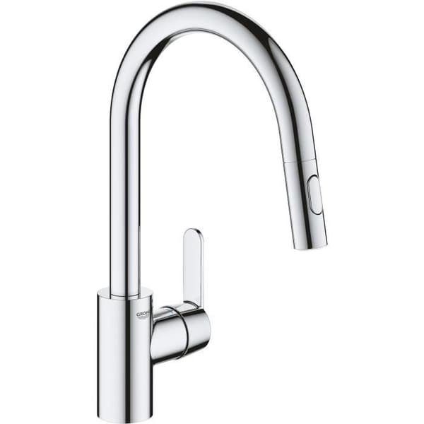 GROHE Get diskbänksblandare, utdragbar spray, U-formad pip, 2-jet-avledare, Supersteel, 31484001