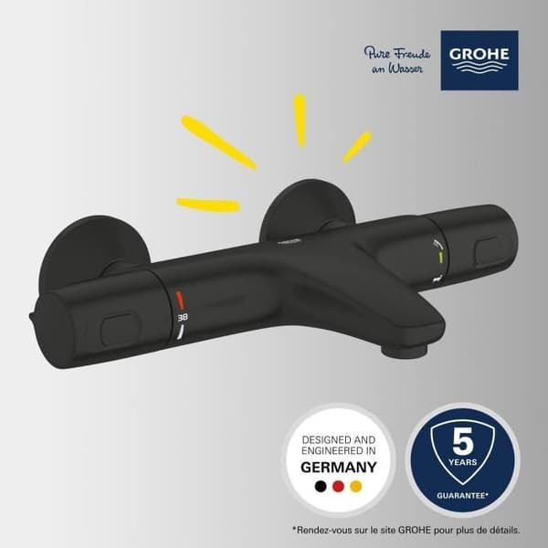 Termostatisk bad-/duschblandare - GROHE Precision Trend - 1022162432 - Mattsvart - Exponerad väggmontering - Vattenbesparande