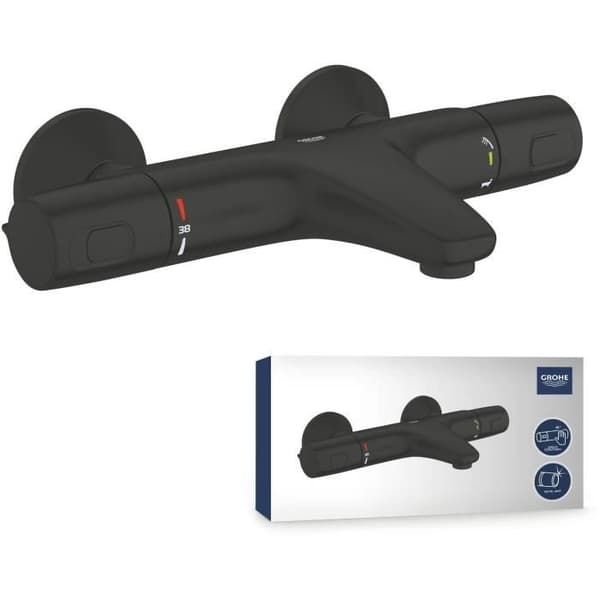 Termostatisk bad-/duschblandare - GROHE Precision Trend - 1022162432 - Mattsvart - Exponerad väggmontering - Vattenbesparande
