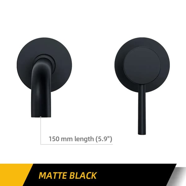 Väggmonterad Tvättställskran, Mattsvart, Enkel Handtag,MB-150mm