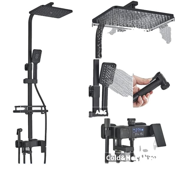 Brusearmatur, Termostatisk Digital Display, Regnbrusefunktion,En sort varm kold-a