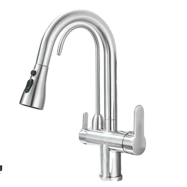 Filtered køkkenarmatur, børstet guld finish, dobbelt håndtag design,Børstet nikkel