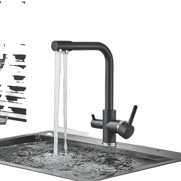 Køkkenarmatur, kromfinish, dobbelt håndtag,Sort krom