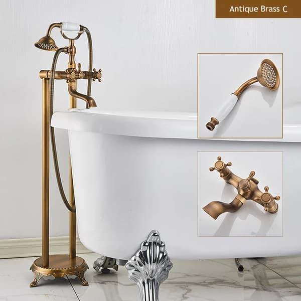 Antik Gulvstående Badekararmatur, Dobbelt Håndtag Kontrol, Elegant Antik Messing Finish,Antik Messing T1