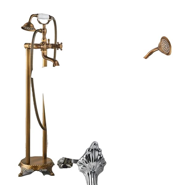 Antik Gulvstående Badekararmatur, Dobbelt Håndtag Kontrol, Elegant Antik Messing Finish,Antik Messing T1