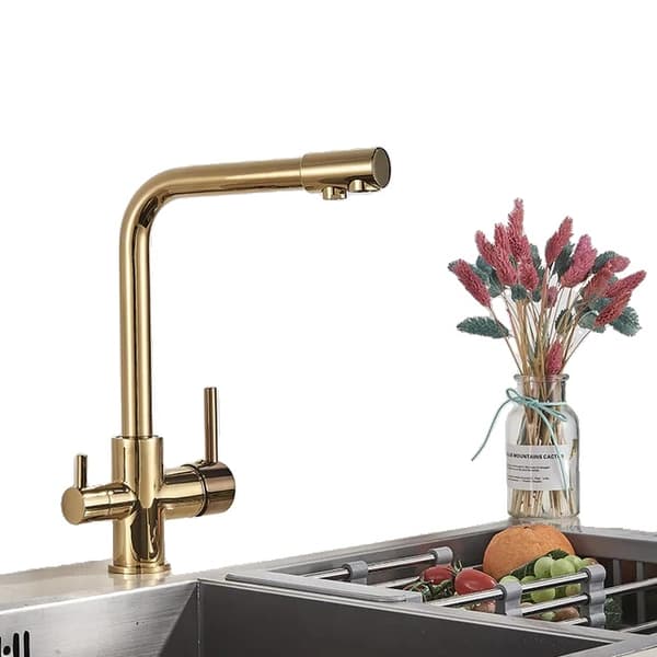 Køkkenarmatur, Design med to håndtag, Holdbart messingmateriale, Nutidig stil,Guld