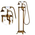 Miniatyrbillede 1 af 2: Gulvmonteret Badekarhane, Dobbelt Håndtag Design, Elegant Guld Finish,Antik Messing D