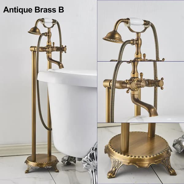 Antik Messing Badekar Brusearmatur, Dobbelt Håndtag, Poleret Finish,Antik Messing B
