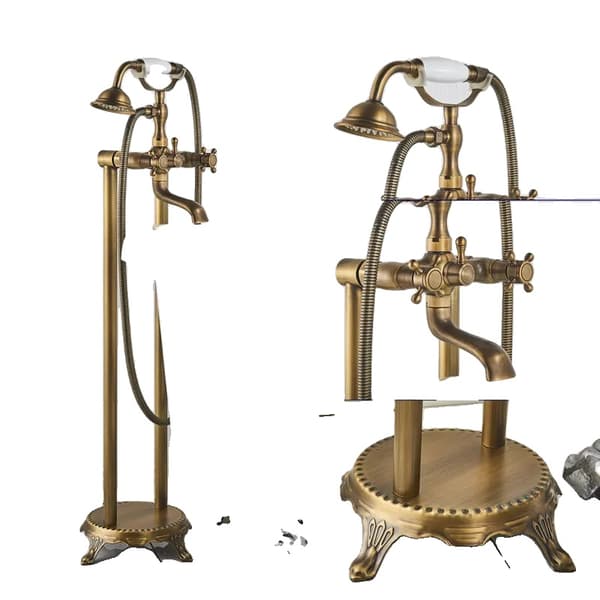 Antik Messing Badekar Brusearmatur, Dobbelt Håndtag, Poleret Finish,Antik Messing B