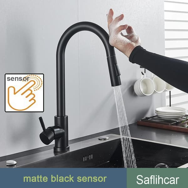 Smart Sensor Touch Køkkenvaskarmatur, Børstet Nikkel Finish, Udtrækkelig Tud,matte sort