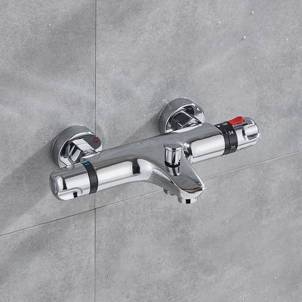 Termostatisk bruserarmatur, dobbelt håndtag design, poleret krom finish,Krom B