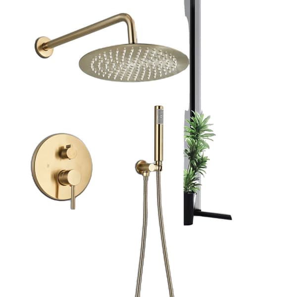 Bruserarmatur Sæt, Dobbelt Temperaturkontrol, Elegant Messing Finish,2-Veje 12tommer