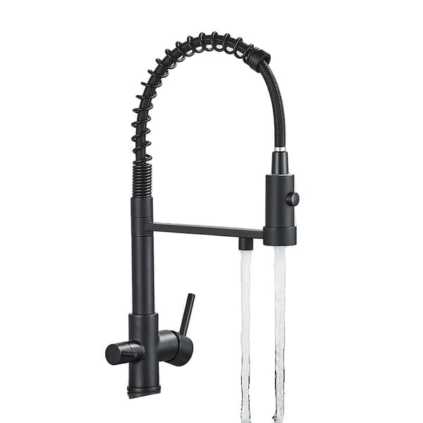 Filtered Water Køkkenarmatur, Dobbelt Håndtag, Utrækkelig Sprayfunktion,Matte Sort