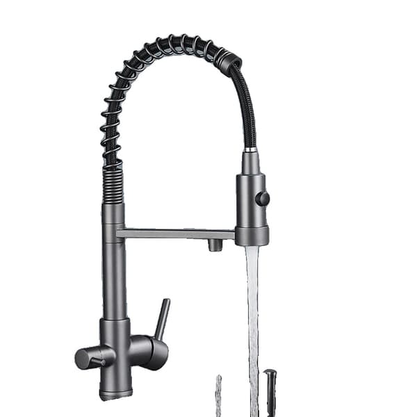 Filtered Water Køkkenarmatur, Dobbelt Håndtag, Utrækkelig Sprayfunktion,Pistol Grå