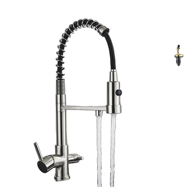 Filtered Water Køkkenarmatur, Dobbelt Håndtag, Utrækkelig Sprayfunktion,Børstet nikkel
