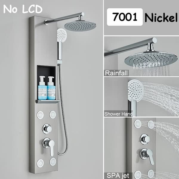 Regnbruser brusepanel system, spa kropsmassagestråler, LCD-temperaturvisning,Børstet nikkel 7001