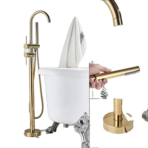 Badkar Kran, Golvmonterad, Dubbelhandtag,Guld
